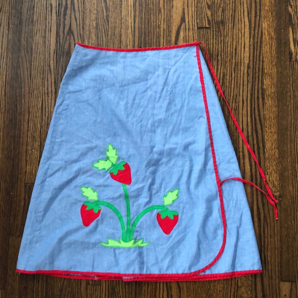 Wild Iris Strawberry Denim Midi Wrap Skirt